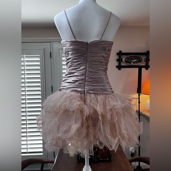 Sherri Hill Beaded Tulle Mini Dress Nude Taupe Rhinestone Corset Size 8 Glam - Picture 5 of 16